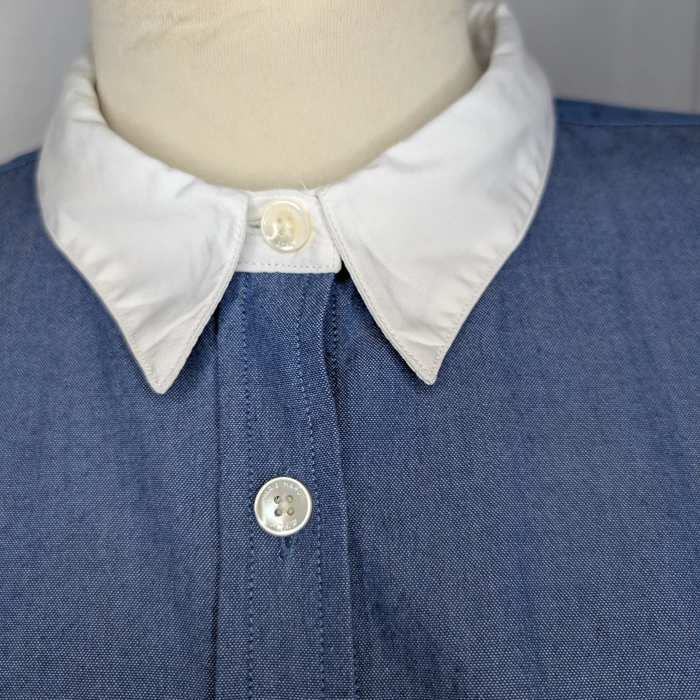 J. Crew Marie Marot Women's Blue Blouse with White Collar - Picture 2 of 10
